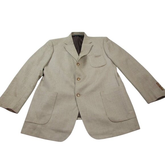 Brooks Brothers‎ 346 Blazer Jacket Mens Beige Houndstooth Wool Single Breasted - Picture 1 of 13